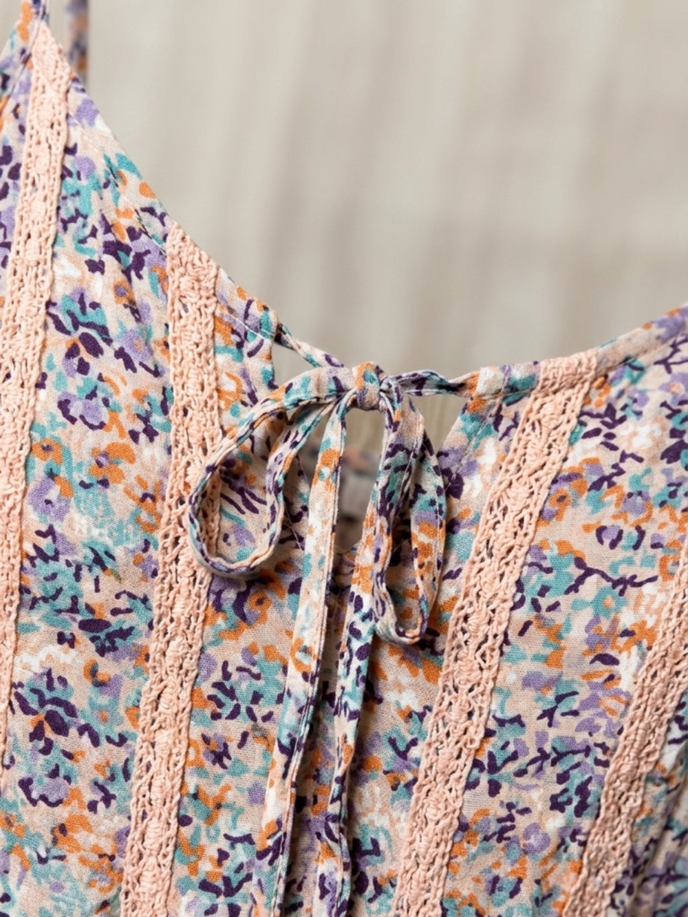 Japna Boho Floral Midi Dress with Crochet Lace Detail Cottagecore Summer Style - Picture 2 of 8